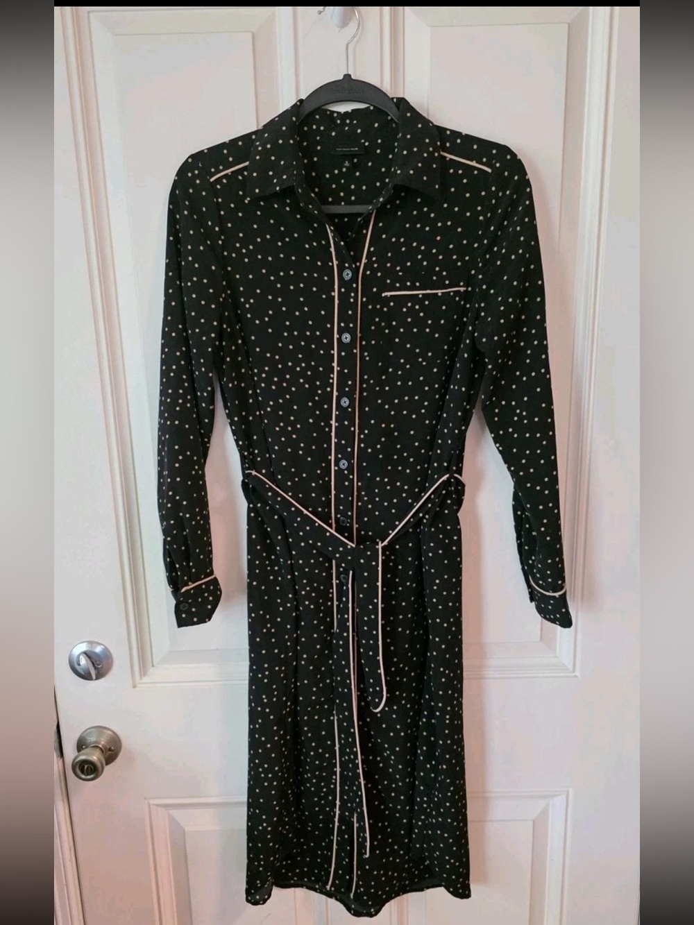 Who What Wear Black Polka Dot Shirt Dress Size S Belted Button Front Long Sleeve